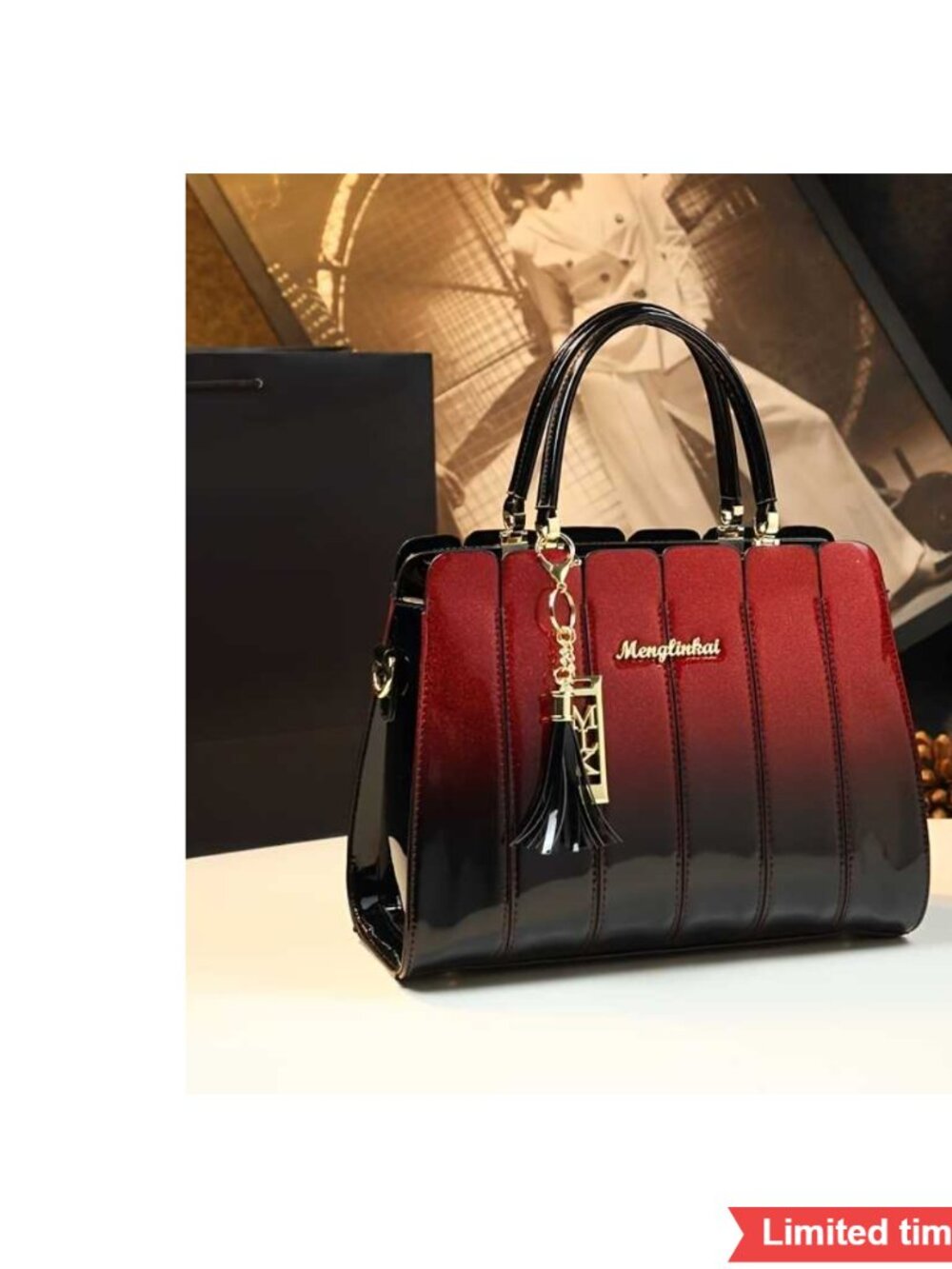 Geometric Grid Pattern Crossbody Shoulder Bag with Tassel Pendant